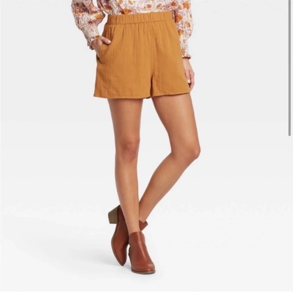 Universal Thread Gold Cotton Pull-On‎ Shorts Size Large Wild Fable